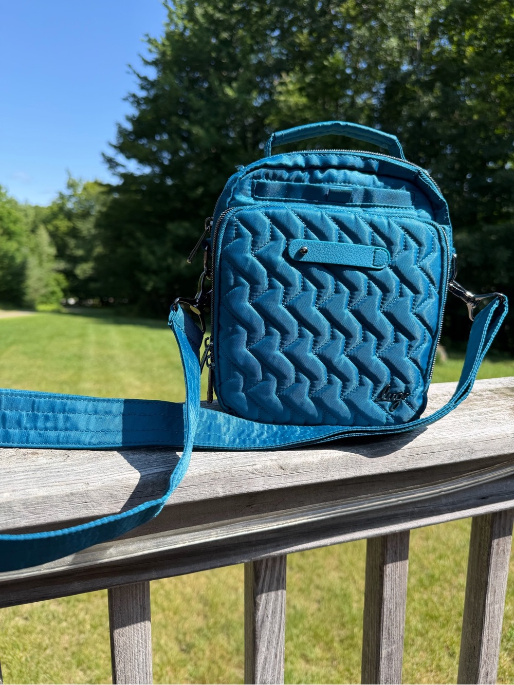 Lug Skeeter RFID Crossbody Bag Teal Blue Quilted Organizer Travel Purse
